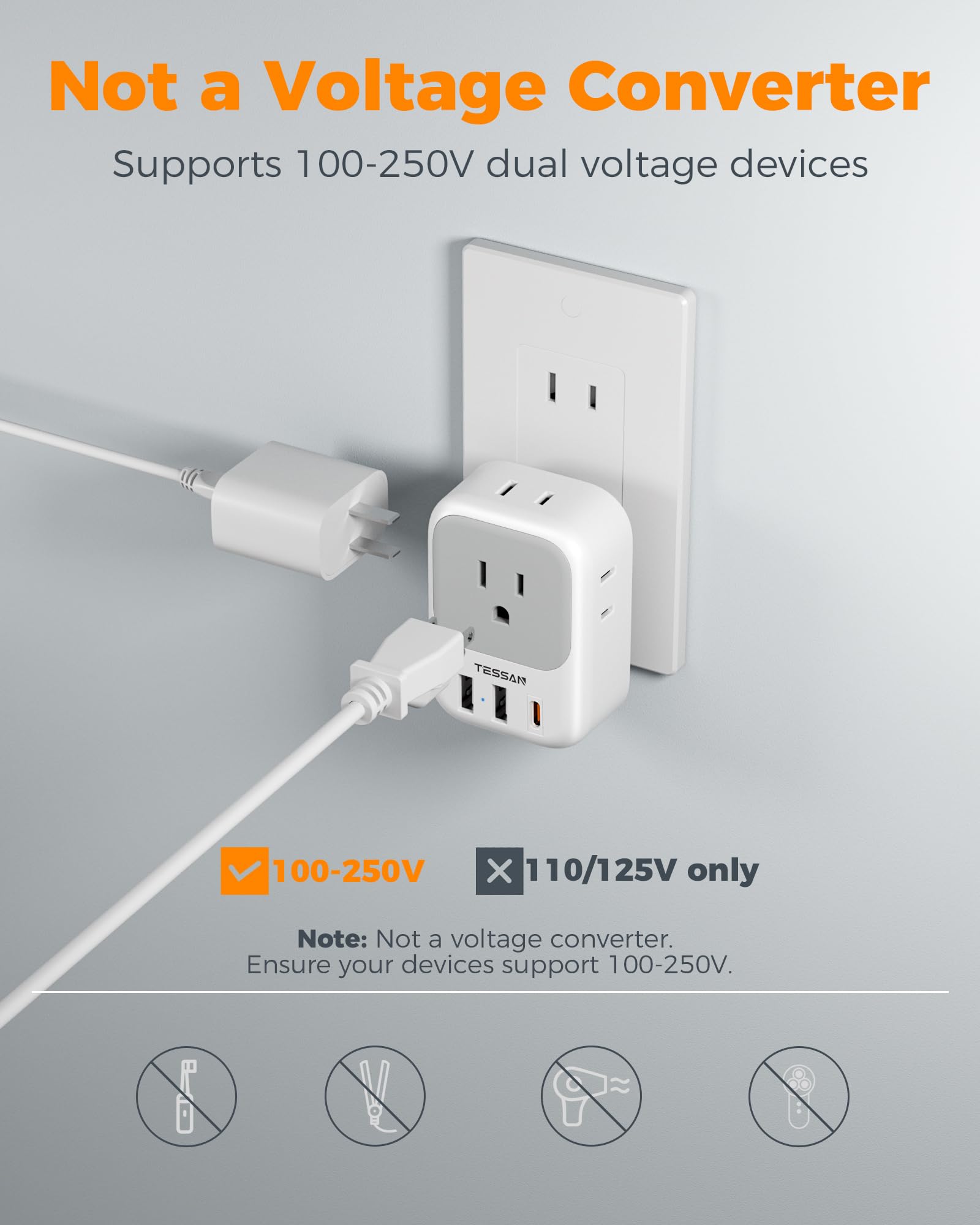 Amazon.com: TESSAN 2 Prong to 3 Prong Outlet Adapter 2 Pack, US to